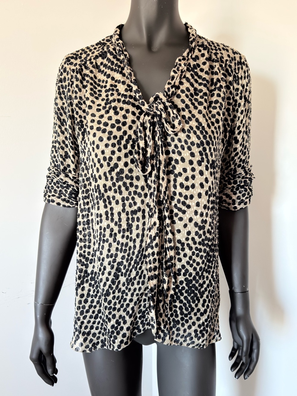401. Jason Wu Tie-Neck Polka Dot Blouse in Beige and Black